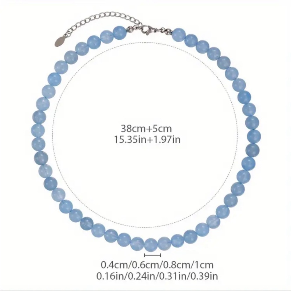 Elegant Blue 10mm Beaded Necklace - Picture 4 of 5